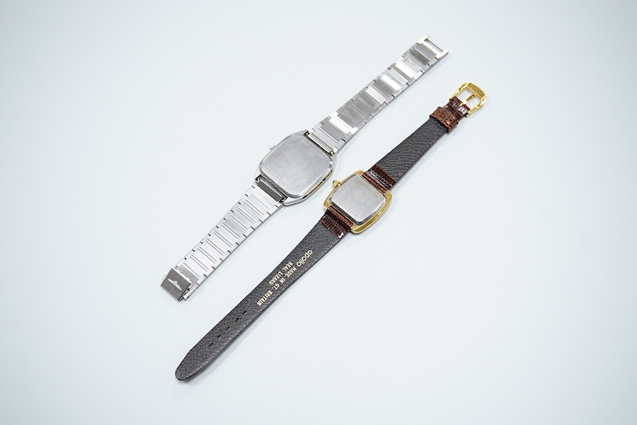 A gentleman's recent stainless steel backed Longines quartz wrist watch, with Roman dial, case diameter 31mm, on a steel bracelet, together with a lady's steel and gold plated Longines quartz wrist watch, case diameter 2